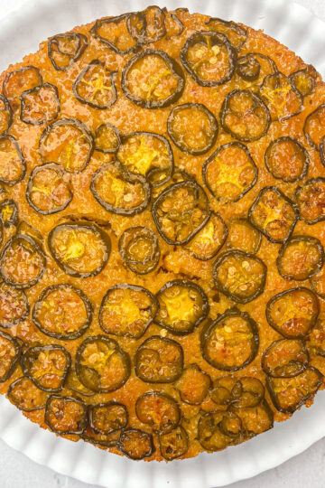 Hot honey cornbread topped with caramelized jalapeños and flaky salt