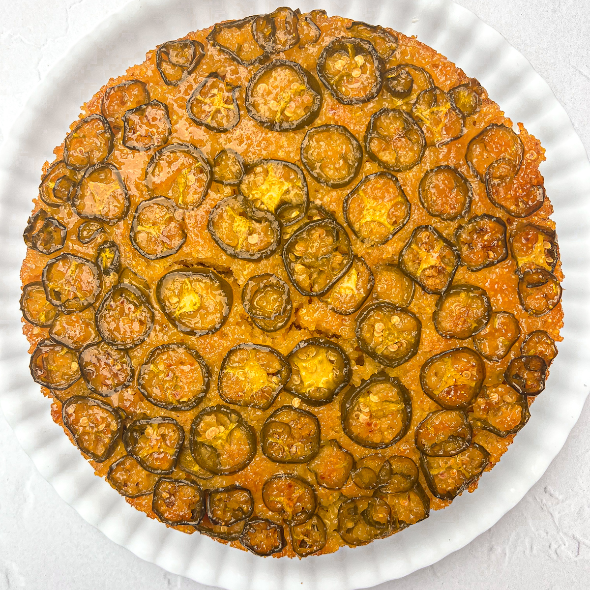 Hot honey cornbread topped with caramelized jalapeños and flaky salt